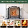 imageFEED GARDEN 3 Panel Fireplace Screen 48quot W x 295quot H Modern Foldable with Wrought Metal Decorative MeshArch Heavy Duty Fire Spark Guard Cover for Home Decor Indoor Black