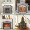 imageFEED GARDEN 3 Panel Fireplace Screen 48quot W x 295quot H Modern Foldable with Wrought Metal Decorative MeshArch Heavy Duty Fire Spark Guard Cover for Home Decor Indoor Black