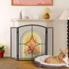 imageFEED GARDEN 3 Panel Fireplace Screen 48quot W x 30quot H Modern Foldable with Wrought Metal Decorative MeshArch Heavy Duty Fire Spark Guard Cover for Home Decor Indoor Black