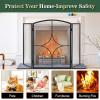 imageFEED GARDEN 3 Panel Fireplace Screen 48quot W x 30quot H Modern Foldable with Wrought Metal Decorative MeshArch Heavy Duty Fire Spark Guard Cover for Home Decor Indoor Black
