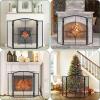 imageFEED GARDEN 3 Panel Fireplace Screen 48quot W x 30quot H Modern Foldable with Wrought Metal Decorative MeshArch Heavy Duty Fire Spark Guard Cover for Home Decor Indoor Black