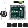 imageFEED GARDEN 6 Inch 50 Pcs Galvanized Landscape Staples 50 Pcs Gaskets Pick Hook Garden Stakes 11 Gauge AntiRust Landscaping Fabric SOD Pins U Shaped Yard Turf Stakes for Weed Barrier Fabric50
