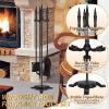 imageFEED GARDEN Fireplace Tools Set 4 Pieces 31 Inch Modern Indoor Outdoor Wrought Iron Fire Place Set Tools Black Fireplace Accessories Included Poker Shovel Brush Base