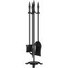 imageFEED GARDEN Fireplace Tools Set 4 Pieces 31 Inch Modern Indoor Outdoor Wrought Iron Fire Place Set Tools Black Fireplace Accessories Included Poker Shovel Brush Base