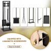 imageFEED GARDEN Fireplace Tools Set 5 Pieces 30 Inch Modern Wrought Iron Outdoor Fireplace Accessories Set Long Holder Indoor with Poker Tong Shovel Brush Base Black