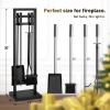 imageFEED GARDEN Fireplace Tools Set 5 Pieces 30 Inch Modern Wrought Iron Outdoor Fireplace Accessories Set Long Holder Indoor with Poker Tong Shovel Brush Base Black