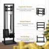 imageFEED GARDEN Fireplace Tools Set 5 Pieces 30 Inch Modern Wrought Iron Outdoor Fireplace Accessories Set Long Holder Indoor with Poker Tong Shovel Brush Base Black