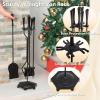 imageFEED GARDEN Fireplace Tools Set 5 Pieces Modern 32 Inch Outdoor Wrought Iron Fireplace Accessories Set with Log Holder Poker Tong Shovel Brush Base Black