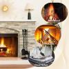 imageFEED GARDEN Fireplace Tools Set 5 Pieces Modern 32 Inch Outdoor Wrought Iron Fireplace Accessories Set with Log Holder Poker Tong Shovel Brush Base Black