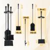 imageFEED GARDEN Fireplace Tools Set Modern Indoor Outdoor Wrought Iron Fireplace Accessories Set Included Poker Shovel Brush BaseBlack