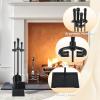 imageFEED GARDEN Fireplace Tools Set Modern Indoor Outdoor Wrought Iron Fireplace Accessories Set Included Poker Shovel Brush BaseBlack