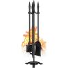 imageFEED GARDEN Fireplace Tools Set 4 Pieces 31 Inch Modern Indoor Outdoor Wrought Iron Fire Place Set Tools Black Fireplace Accessories Included Poker Shovel Brush Base