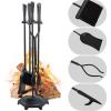 imageFEED GARDEN Fireplace Tools Set 5 Pieces Modern 32 Inch Outdoor Wrought Iron Fireplace Accessories Set with Log Holder Poker Tong Shovel Brush Base Black