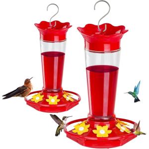 imageFEED GARDEN 10oz Plastic Hummingbird Feeders for Outdoors  2 Pack Ant ampamp Bee Proof 6 Feeding Ports Easy Clean Red Nectar Feeders for Outside Hanging Gifts for MomTransparent 10OZ2Pack