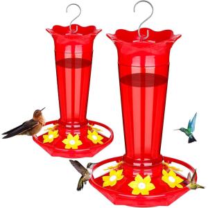 imageFEED GARDEN 10oz Plastic Hummingbird Feeders for Outdoors  2 Pack Ant ampamp Bee Proof 6 Feeding Ports Easy Clean Red Nectar Feeders for Outside Hanging Gifts for MomRed 10OZ2Pack