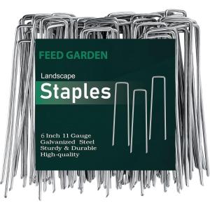 imageFEED GARDEN 12 Inch 50 Pack Galvanized Landscape Staples 11 Gauge AntiRust Garden Stakes Landscaping Fabric SOD Pins Yard Stakes for Weed Barrier Fabric6 Inch