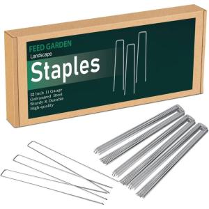 imageFEED GARDEN 12 Inch 50 Pack Galvanized Landscape Staples 11 Gauge AntiRust Garden Stakes Landscaping Fabric SOD Pins Yard Stakes for Weed Barrier Fabric12 Inch