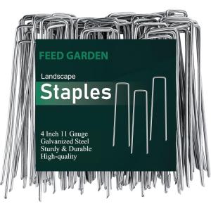 imageFEED GARDEN 12 Inch 50 Pack Galvanized Landscape Staples 11 Gauge AntiRust Garden Stakes Landscaping Fabric SOD Pins Yard Stakes for Weed Barrier Fabric4 Inch