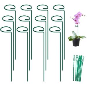 imageFEED GARDEN 16 Inch 12 Pack Plant Support Stakes Metal Garden Flower Stakes and Supports for Outdoor Plants Plant Stem Support with 24 Twist Ties for Amaryllis Lily Rose Peony Tomatoes Gladiolus
