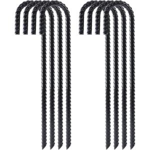 imageFEED GARDEN 16 Inch 16 Pack Rebar Stakes Heavy Duty J Hook Galvanized Steel Ground Stakes Tent Stakes Ground Anchors Chain Link Fence Stakes Trampoline Stakes BlackBlack