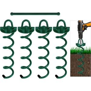 imageFEED GARDEN 16 Inch Spiral Ground Anchors Heavy Duty Screw in Spiral Stakes 4 Pack Folding Ring Ground Stakes for Securing DogsTents Trampolines Canopies Swing SetsGreenGreen