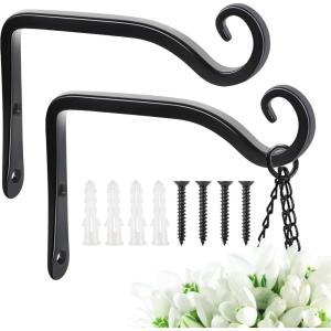 imageFEED GARDEN 2 Pack 8 Inch Hanging Plant Bracket Wall Hooks Decorative Plant Hangers for Outdoor Hanging Bird Feeders Wind Chimes Plant Baskets BlackBlack