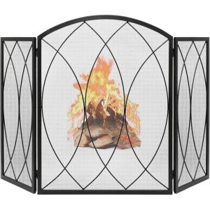 imageFEED GARDEN 3 Panel Fireplace Screen 48quot W x 295quot H Modern Foldable with Wrought Metal Decorative MeshArch Heavy Duty Fire Spark Guard Cover for Home Decor Indoor Black
