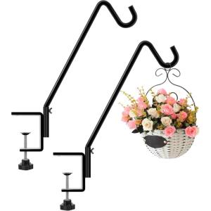 imageFEED GARDEN 31 Inch Heavy Duty Deck Hook NonSlip Clamp 360 Degree Swivel Black for Bird Feeders Planters Suet Baskets Lanterns Wind Chimes 2 Pack14 Inch