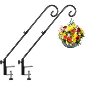 imageFEED GARDEN 31 Inch Heavy Duty Deck Hook NonSlip Clamp 360 Degree Swivel Black for Bird Feeders Planters Suet Baskets Lanterns Wind Chimes 2 Pack31 Inch
