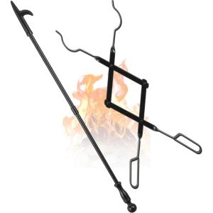 imageFEED GARDEN 32 Inch Fireplace Poker and 26 Inch Fireplace Tongs Set for Fire Pit Fireplace Tools Accessories Log Grabber Set for Camping Wood Stove Patio Campfire Picnic Indoor and Outdoor