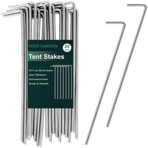 imageFEED GARDEN 7 Inch Tent Stakes 20 Pack Yard Inflatable Stakes for Outdoor Decorations Metal Pegs Heavy Duty Garden Hooks Camping Tent Spikes for Canopies Tarp and Outdoor Christmas Decorations20