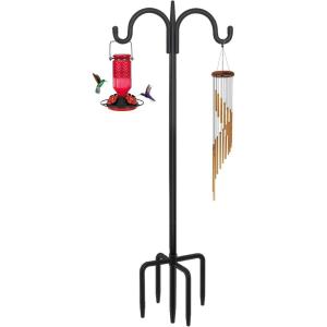 imageFEED GARDEN Adjustable Double Shepherds Hook for Outdoor with 5 Prong Base 76 Inch Heavy Duty Two Sided Bird Feeder Pole for Hanging Plant Baskets Solar Light Lanterns Wind Chimes 2 Pack76 Inch