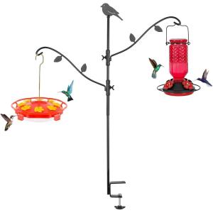 imageFEED GARDEN Deck Bird Feeder Pole 42 Inches Multiple Hooks Adjustable Detachable Heavy Duty Steel Stable Black BirdFeeders Porch for Deck Kit for Outside Bird Feeders and Plant Hangers42 Inch