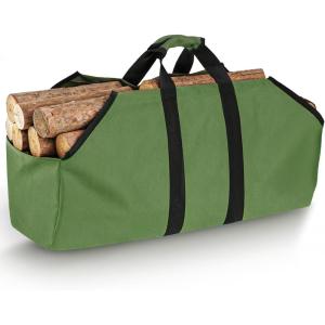 imageFEED GARDEN Firewood Carrier with Handles Log Carrier for Firewood Oxford Canvas Fire Wood Carrier Bag for Indoor Fireplace Wood Stove Accessories and Outdoor Camping Green