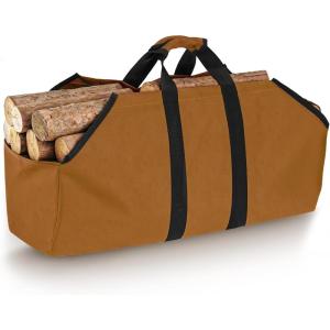 imageFEED GARDEN Firewood Carrier with Handles Log Carrier for Firewood Waxed Canvas Fire Wood Carrier Bag for Indoor Fireplace Wood Stove Accessories and Outdoor Camping Brown
