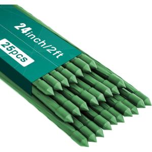 imageFEED GARDEN Garden Stakes 24 Inch 2ft 25 PackSturdy Plant Metal Sticks SupportPlastic Coated Plant StakesTomato StakesBeansTrees1