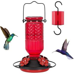 imageFEED GARDEN Glass Hummingbird Feeder for Outdoors Hanging 16 OZ Humming Birds Feeders with 4 Bee Guard Feeding Ports ampamp Builtin Ant Moat Bird Feeder for Outside Gifts for Women Mom RedRed