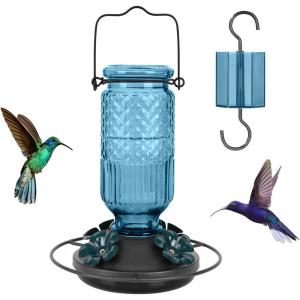 imageFEED GARDEN Glass Hummingbird Feeder for Outdoors Hanging 16 OZ Humming Birds Feeders with 4 Bee Guard Feeding Ports ampamp Builtin Ant Moat Bird Feeder for Outside Gifts for Women Mom RedBlue
