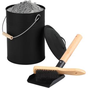 imageFEED GARDEN Mini Ash Bucket with LidShovelBroom and Screwdriver 13 Gallon Fireplace Metal BucketPellet Charcoal Bucket Ash Can for Fireplace Fire PitsHearthWood StovesIndoor OutdoorBlack25 Gallon