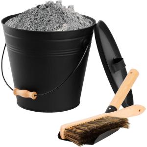 imageFEED GARDEN Mini Ash Bucket with LidShovelBroom and Screwdriver 13 Gallon Fireplace Metal BucketPellet Charcoal Bucket Ash Can for Fireplace Fire PitsHearthWood StovesIndoor OutdoorBlack35 Gallon