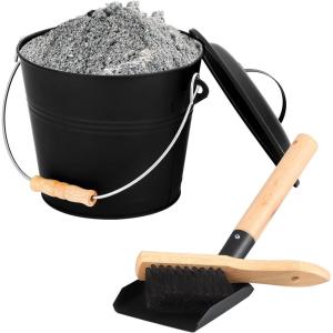 imageFEED GARDEN Mini Ash Bucket with LidShovelBroom and Screwdriver 13 Gallon Fireplace Metal BucketPellet Charcoal Bucket Ash Can for Fireplace Fire PitsHearthWood StovesIndoor OutdoorBlack13 Gallon