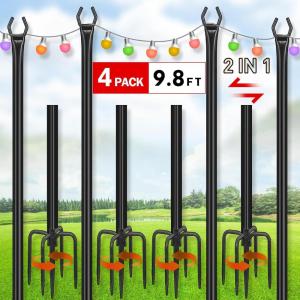 imageFEED GARDEN String Light Pole for Deck  2 Pack 98FT for Outside Hanging Steel String Poles for Outdoor Decoration Garden Backyard Patio Lighting Stand for Parties Christmas Wedding4 pack