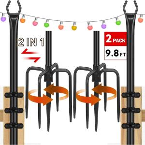 imageFEED GARDEN String Light Pole for Deck  2 Pack 98FT for Outside Hanging Steel String Poles for Outdoor Decoration Garden Backyard Patio Lighting Stand for Parties Christmas Wedding2 pack