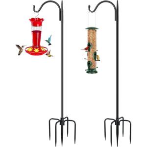 imageFEED GARDEN Upgrade Version Adjustable Shepherds Hook Bird Feeder Pole with 7 Prongs Base 76 Inch Tall Heavy Duty Outdoor Garden Poles for Hanging Bird Feeders Plant Baskets Black 1 Pack2