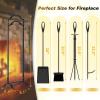 imageFEED GARDEN 29 Inch Fireplace Tools Set 5 Pieces Indoor Outdoor Wrought Iron Fireplace Accessories Set Wood Stove Fire Place Set with Heavy Duty TongsPokerShovelBrush and StandBlack