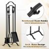 imageFEED GARDEN 29 Inch Fireplace Tools Set 5 Pieces Indoor Outdoor Wrought Iron Fireplace Accessories Set Wood Stove Fire Place Set with Heavy Duty TongsPokerShovelBrush and StandBlack