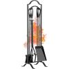 imageFEED GARDEN 29 Inch Fireplace Tools Set 5 Pieces Indoor Outdoor Wrought Iron Fireplace Accessories Set Wood Stove Fire Place Set with Heavy Duty TongsPokerShovelBrush and StandBlack