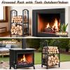 imageFEED GARDEN Firewood Rack Indoor Outdoor with Tools 5Piece Fireplace Tools Set Fireplace Log Holder HeavyDuty Steel Firewood Storage Rack for Fireplace Fire Pit Wood StoveBlack 29quot H