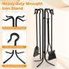 imageFEED GARDEN Fireplace Tools Set 5 Pieces Indoor Outdoor Black Wrought Iron Fire Place Poker Sets Shovel Brush Fireset Fire Pit Stand Wood Stove Log Tongs Accessories