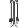 imageFEED GARDEN Fireplace Tools Set 5 Pieces Indoor Outdoor Black Wrought Iron Fire Place Poker Sets Shovel Brush Fireset Fire Pit Stand Wood Stove Log Tongs Accessories